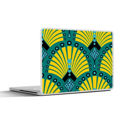 Produktbild von MuchoWow® Laptop Aufkleber Sticker Cover Art Deco - Muster - Blau - Gelb 40x30 cm - Laptop Dekoration - Selbstklebend