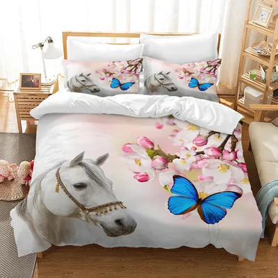 Zdjęcie produktu dla Komplet pościeli dziecięcej Solidchoice z motywem koni, wykonany z mikrofibry, wymiar 220 x 240 cm