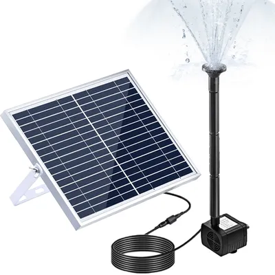 Produktbild von 10W Solar Springbrunnenpumpe mit grossem Solarpanel 3 Duesen max. Wasserhoehe 100 cm fuer Vogeltraenke, Aquarium, kleiner Teich, Gartendekoration