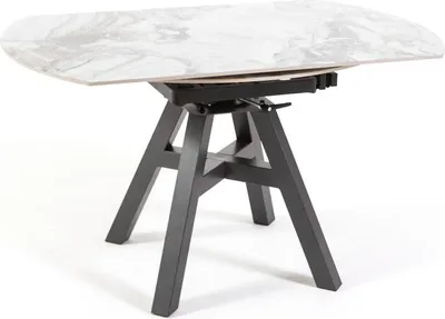 Immagine prodotto di Tavolo allungabile con piano in Vetroceramica effetto marmo e struttura in acciaio incrociato - ruotabile da rettangolare 135×85 cm a rotondo Ø135 cm - design moderno ed elegante per cucina e sala da pranzo - ROCCO