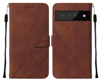 Produktbild von Google Pixel 6 Pro Hülle, Schlank Prägung Flip Leder Kartenfächer Schutzhülle mit Ständer für Google Pixel 6 Pro Braun