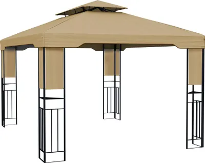 Produktbild von paramondo Deluxe Gartenpavillon, 4 x 3 m, beige wetterfest, UV‑Schutz 50+, doppeldach, werkzeugloser Aufbau, inkl. Spannseilen & Erdnägeln