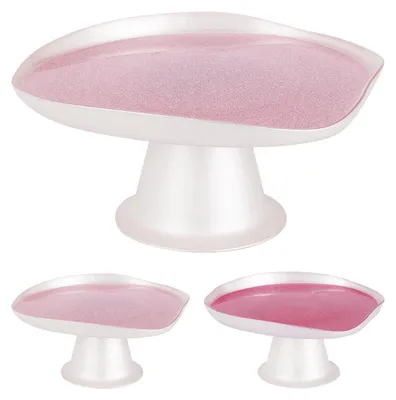 Productafbeelding van Glazen taartplateau met stevige voet, 21 cm, glanzend roze en donkerroze, set van 2