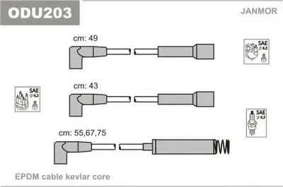 Produktbild von JANMOR ODU203 Zündkabelsatz Zündleitungssatz für OPEL Astra F CC (T92) Kadett E CC (T85) Astra F Caravan (T92) Corsa A CC (S83) Vectra A Limousine
