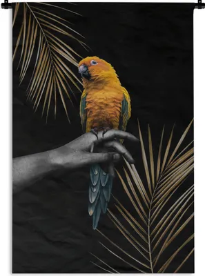 Produktbild von MuchoWow® Wandteppich Wandbehang Grün - Papagei - Pflanzen 90x135 cm Tapisserie Dekoration Wandtuch - Baumwolle - Wandskulptur