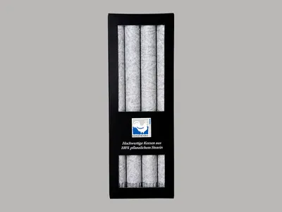 Produktbild von Stabkerzen aus Stearin, 22/250 mm, Grau, KERZENFARM HAHN, Brenndauer ca. 10h, 4 Stück pro Verpackung