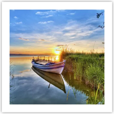 Produktbild von Poster - Poster ohne Rahmen - See Boot Wasser - 50x50 cm - Wand Bild - Wanddeko - Wandbilder - Kunstposter - Wandposter - Bilder - Kunstdruck - Wanddekoration - Wandbild - P2XAC50x50-3950
