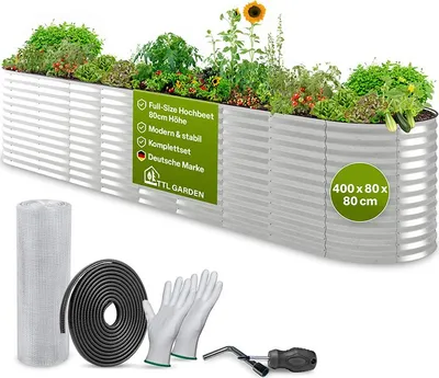 Produktbild von TTL GARDEN Hochbeet SPIRIT XXL 400x80x80cm Silber – Metall oval verzinkt stabil & wetterfest