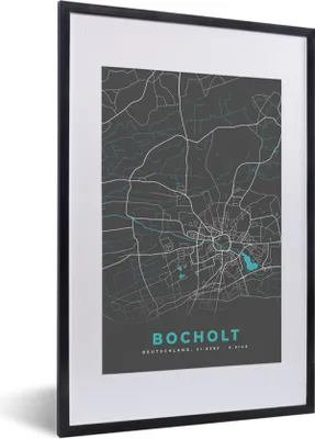 Produktbild von MuchoWow® Gerahmtes Poster Stadtplan - Bocholt - Deutschland - Karte 40x60 cm - Poster mit Schwarzem Bilderrahmen Wandposter Rahmen Foto Bilder - Poster in Rahmen