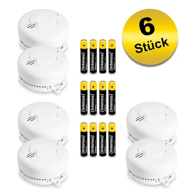 Immagine prodotto di Set di 6 rilevatori di fumo Angeleye e confezione da 12 batterie AAA Intenso, durata 3 anni