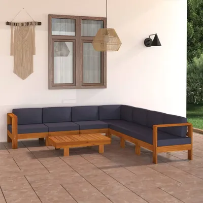 Produktbild von "2026 Promotion" 8-tlg. Garten-Lounge-Set - Sitzgruppe - mit Dunkelgrauen Auflagen Akazienholz - Gartenmöbelset CC3370