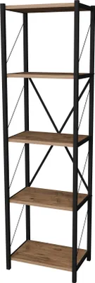 Produktbild von Bücherregal mit schwarzen stabilen Metallrahmen und 5 Regalablagen in walnussbrauner Holzoptik, 150x40 cm, 91003