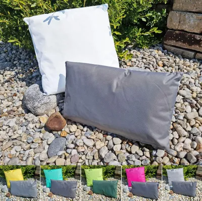 Produktbild von JACK 2er Set 2-farbiges Wende Outdoor Lounge Kissen 45x45cm + 30x50cm Dekokissen Inkl. Füllung Wasserfest Garten Lotus Effekt, Farbe:Elfenbein - Grau
