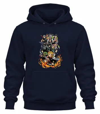 Produktbild von Demon Slayer Rengoku Tanjiro Nezuko Gruppe Feuer Anime Hoodie Kapuzenpullover, Navy, S