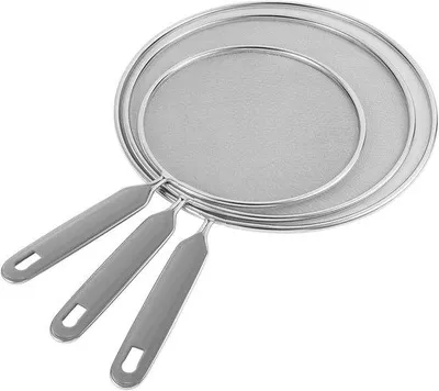 Zdjęcie produktu dla Zestaw 3 osłon na patelnię Ibzoa® wykonanych ze stali nierdzewnej 304 – średnica 11,43 cala / 25 cm / 19 cm, zapewniające ochronę przed rozpryskami oleju i tłuszczu podczas smażenia