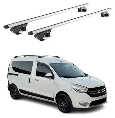 Imagen del producto de Soportes básicos para portaequipajes, compatibles con Dacia Dokker (2012-2021), capacidad de 90 kg, aluminio plateado, 2 piezas, con certificación ABE, Imagen generada por IA