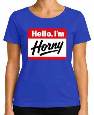 Immagine prodotto di T-shirt divertente con scritta "Ciao, sono Horny", ideale come regalo per una festa, taglia XXL, colore blu