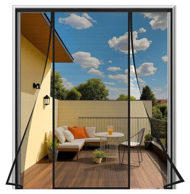 Produktbild von Fliegengitter Tür 155x265 cm Schwarz, Magnetisches Fliegengitter Balkontür Doppeltür