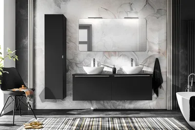 Zdjęcie produktu dla Szafka Łazienkowa 120 Cm Czarna 2X60 Z Umywalkami I Lustrem Led