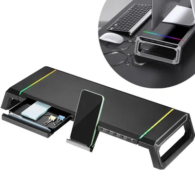 Produktbild von Monitorständer, Faltbarer Computer-Monitorerhöhung, Computerständer mit Aufbewahrungsschublade, Telefonständer für Computer, Desktop, Laptop