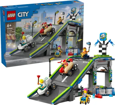 Productafbeelding van LEGO City: Zeepkistenrace met hellingbaan - Bouwset voor jongens en meisjes vanaf 6 jaar - Set met 2 zeepkisten en 4 minifiguren van racewagens - Cadeau-idee voor kinderen, 60460