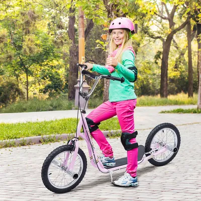 Produktbild von Sweiko Kinderroller mit Luftreifen Scooter Roller Kinder Roller Kickboard 16 Zoll Rosa
