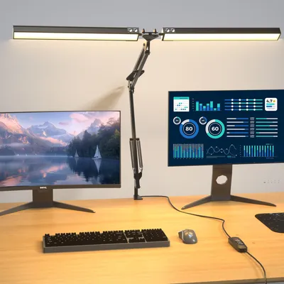 Productafbeelding van LED Dubbelkop Klembureaulamp 20W 2000lm 3Kleuren+10Standen