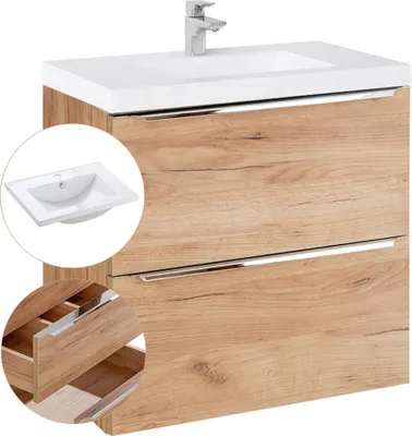 Produktbild von Waschtisch-Unterschrank 60cm mit Keramik-Waschbecken TOSKANA-56 in Wotaneiche, B/H/T ca. 61/61/46 cm