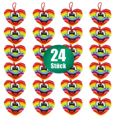 Produktbild von 24 Stück Plüsch Herz mit Regenbogen - ca. 11 cm