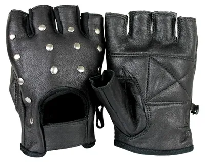 Produktbild von Biker Fingerlose Nieten Lammleder Handschuhe Schwarz, Motorcycle Fingerless Leather Gloves (XL, Schwarz)