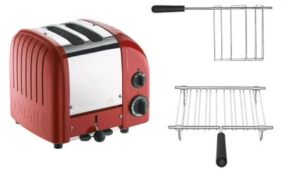 Produktbild von Dualit Toaster Paket 2, 2er Toaster mit Brötchenaufsatz und Sandwichzange Rot