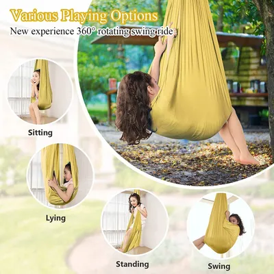 Produktbild von Kinder Schwingen Hängematte, Indoor Outdoor 360° Sensory Swing Elastisch Cuddle Schaukel für Kinder Jungen Mädchen mit Autismus ADHS SPD Asperger,Gold