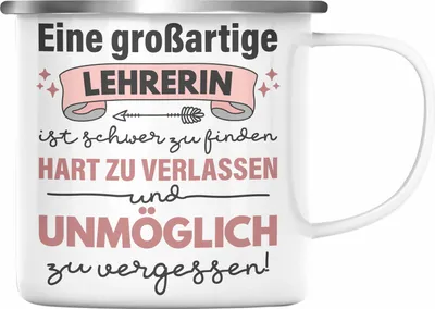 Produktbild von Trendation - Lehrerin Geschenk Emaille Tasse Geschenkidee Lustig Danke Sprüche Dankeschön Grundschule (Silber)