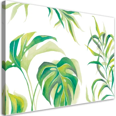 Produktbild von Leinwandbild Monstera-Blätter 100x70 Feeby Weiß bild für die wand bereit zum aufhängen