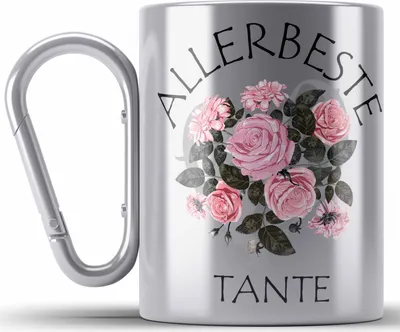 Produktbild von Trendation - Beste Tante Edelstahl Tasse Karabiner Geschenk Karabiner Edelstahl Tasse Karabiner Edelstahl für Beste Tante der Welt Geschenkidee Geburtstag (Silber)