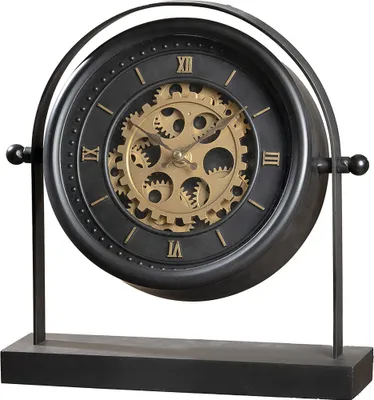 Immagine prodotto di Casablanca Stand-/ Tischuhr, rund, "Angulo", Zahnradmotiv, Kunststoff, MDF, Metall, schwarz, , L. 10 cm, B. 32 cm, H. 34 cm 52653