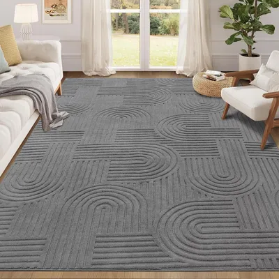 Image de Omgoods - Tapis lavable en machine, idéal pour le salon et la chambre à coucher - Doux, à poils longs, antidérapant, gris