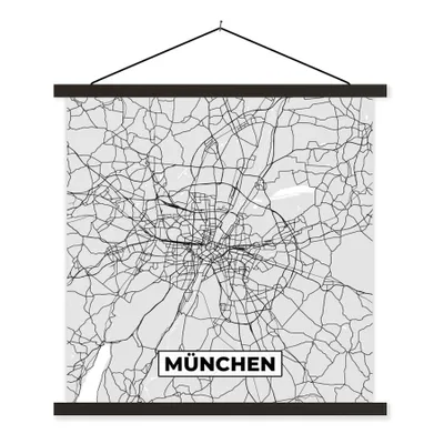 Produktbild von MuchoWow® Textilposter München - Karte - Stadtplan - Deutschland 90x90 cm mit schwarzem Rahmen - Magnetisches