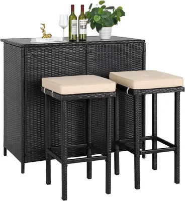 Productafbeelding van Tuinbar set - Rotan zitgroep - Buiten genieten - Onderhoudsvriendelijk polyrotan - 101x58x101 cm - Bruin kaki