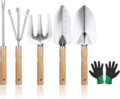 Produktbild von Tuingereedschapset 6-teilig, ergonomische Handgriffe, inklusive Handschuhe, für Gartenarbeit
