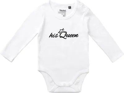 Produktbild von Huuraa Baby Body his Queen Krone 68 White  Baumwolle Fairtrade Langarmbody Geschenkidee