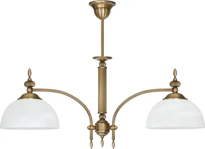 Produktbild von Kronleuchter Messing Goldpatina Alabaster-Glasschirm weiß matt Ø67x50cm 2xE27 120W Esszimmer Wohnzimmer klassisch elegant höhenverstellbar Decke