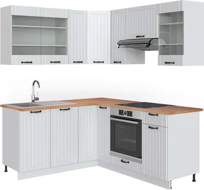 Produktbild von Eckküche Vicco Fame-Line Weiß Landhaus/Weiß 190 x 60 cm , AP Eiche, Model 42143