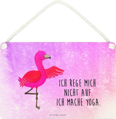 Produktbild von Mr. & Mrs. Panda Holzschild Flamingo Yoga DIN A4 - Aquarell Pink - Geschenk, wandtafel, Türschild, Yogi, Vogel, Aufgeregt, Deko Wandbild, Baum, holzbild, Achtsamkeit