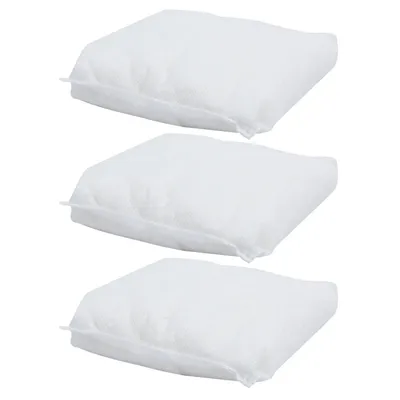 Three white, square-shaped dehumidifier refill packs are stacked vertically against a white background.