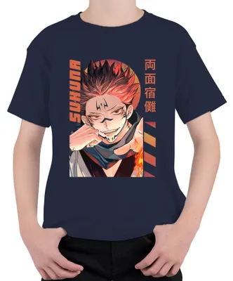 Zdjęcie produktu dla Koszulka dziecięca Uni Sukuna Jujutsu Kaisen Ryomen Demon Flame Manga Anime Aesthetics, Granatowy, 104