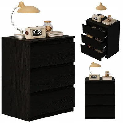 Produktbild von Nachttisch / Schlafzimmertisch – 3 Schubladen, Schwarz, 60 Cm, Moderner