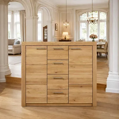 Produktbild von Kommode 129x42x115 Sideboard Schubladenschrank Wildeiche teilm. #3835