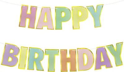 Produktbild von Oblique Unique Happy Birthday Girlande bunt mit gold Rand Deko Banner für Kinder Geburtstag Jubiläum Dekoration