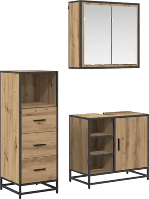 Image de Ensemble de meubles de salle de bains avec étagère 3 pcs Artisan-chêne bois composite